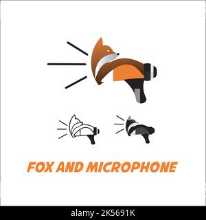 microphone and fox icon / exclusive logo designs inspiration Stock Vector