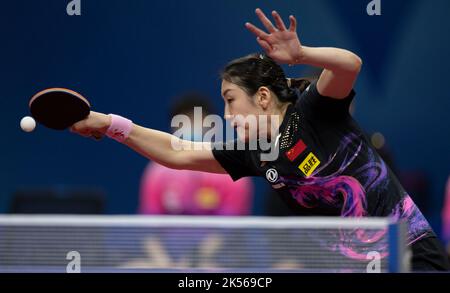 CHENGDU, CHINA - OCTOBER 6, 2022 - Chen Meng of China competes against Portugal Women's Team during the Women's match between China and Portugal of 20 Stock Photo