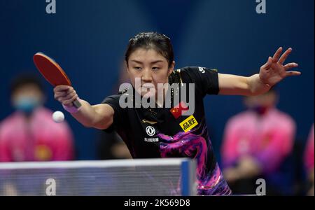 CHENGDU, CHINA - OCTOBER 6, 2022 - Chen Meng of China competes against Portugal Women's Team during the Women's match between China and Portugal of 20 Stock Photo