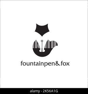 FOUNTAIN PEN AND FOX / exclusive logo design inspiration Stock Vector