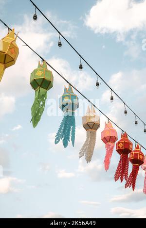 Lanterns in the sky during Loy Krathong Festival in Chiang Mai Thailand Stock Photo