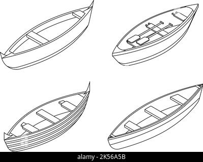 Canoeing icons set. Isometric set of canoeing vector icons outline isolated on white background Stock Vector