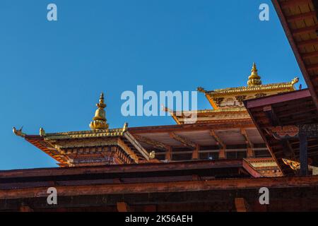 Punakha, Bhutan.  Roof Decorations of the Punakha Dzong (Fortress/Monastery). Stock Photo