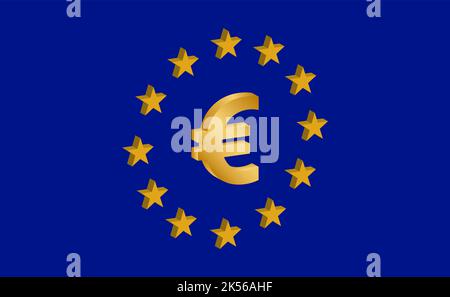 Flag of Europe and Euro symbol isolated on blue background. 3D style vector illustration Stock Vector