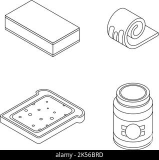 Butter icons set. Isometric set of butter vector icons outline isolated on white background Stock Vector
