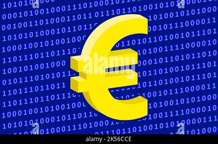 Euro symbol isolated on zero and one binary code. Digital euro CBDC Stock Vector