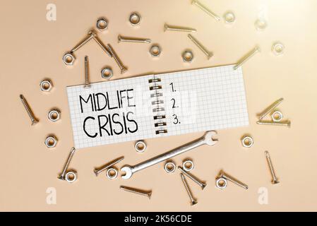 Text showing inspiration Midlife Crisis, Word Written on Software development technique Decomposing an application Stock Photo