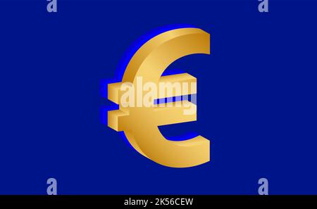 Golden Euro symbol isolated on blue background. 3D style vector illustration Stock Vector