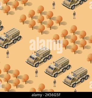 Multiple launch rocket systems army vehicles 3d vector illustration. Stock Vector