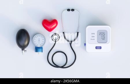 Blood pressure monitor isolated on white background, 3D Rendering Stock Photo