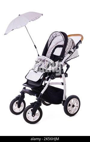 Modern baby stroller with bassinet and car seat isolated on a white background Stock Photo