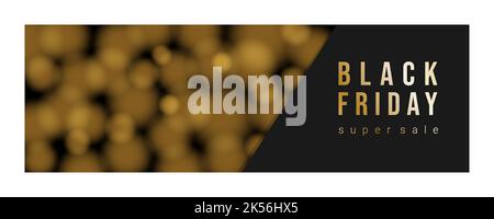 Black Friday sale banner flyer. Commercial discount banner. Black Friday golden sign with golden blurred spheres. Vector illustration Stock Vector