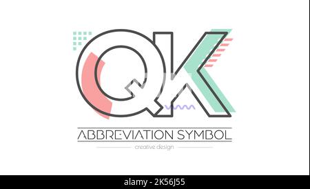 Letters Q and K. Merging of two letters. Initials logo or abbreviation symbol. Vector illustration for creative design and creative ideas. Flat style. Stock Vector