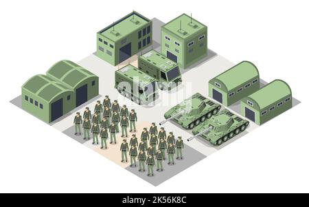 Set of army armed troop isometric armed military 3D illustration Stock Vector