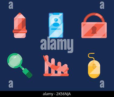 six social media glassmorphism set icons Stock Vector