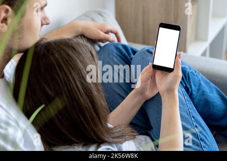 mobile mockup relaxed couple online communication Stock Photo