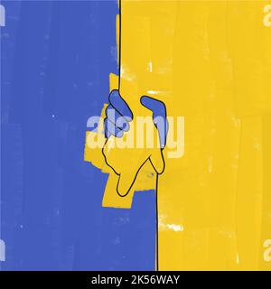 Ukraine, hands, support, peace, no war, background in the colors of the flag of Ukraine Stock Vector