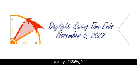 Daylight saving tame ends, November 6, 2022. Paper web reminder schedule with date and example in hand drawn style on notebook sheet in a cage. Change Stock Vector