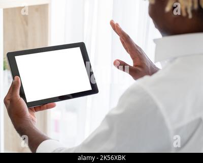 online meeting black man digital mockup positive Stock Photo