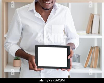 virtual presentation black man digital mockup Stock Photo