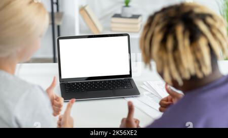 virtual meeting supportive couple digital mockup Stock Photo