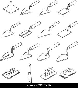 Trowel icons set. Isometric set of trowel vector icons outline isolated on white background Stock Vector