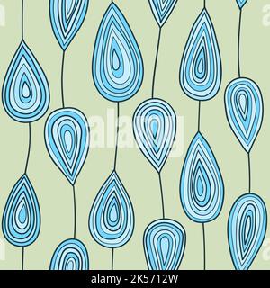 Seamless abstract pattern with blue water drops. Hand drawn vector illustration. Stock Vector