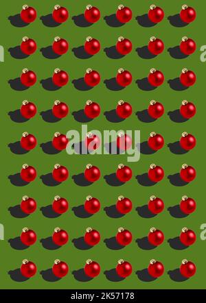seamless red Christmas balls pattern on green background  Stock Photo
