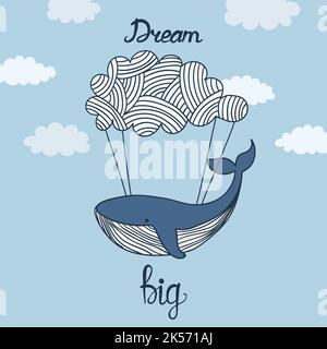 Cute funny whale print on white background. Ocean cartoon animal character  for design of album, scrapbook, greeting card, invitation, wall decor Stock  Vector Image & Art - Alamy