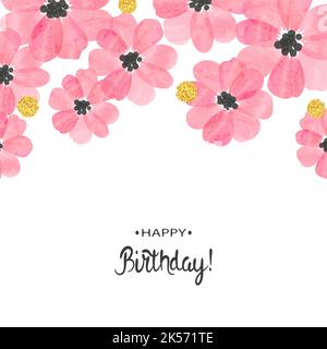 Abstract vector celebration background with pink watercolor flowers and place for text. Birthday card design Stock Vector