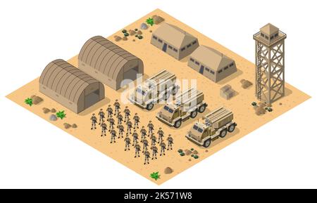 Multiple launch rocket systems army vehicles 3d vector illustration. Stock Vector