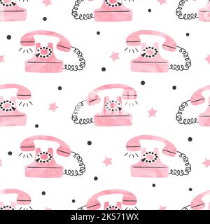 Seamless retro telephone pattern. Vector vintage telephone illustration Stock Vector