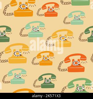 Seamless colorful retro telephone pattern. Vector telephone illustration Stock Vector