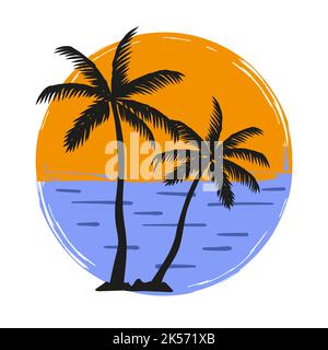 Palm trees silhouette vector illustration. Summer vacation on tropical beach. Stock Vector