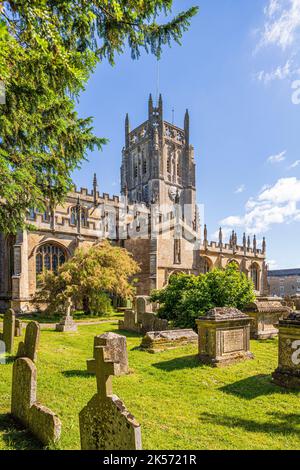 15th century St Mary's church in the Cotswold town of Fairford, Gloucestershire, England UK - Famous for its stained glass windows. Stock Photo