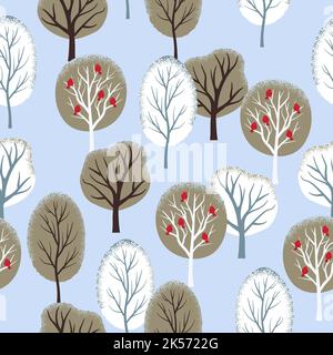 Seamless abstract winter trees pattern. Vector winter forest background Stock Vector