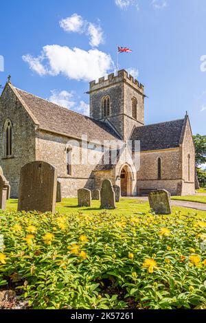 The church of St Mary the Virgin in the Cotswold village of Meysey Hampton, Gloucestershire, England UK Stock Photo