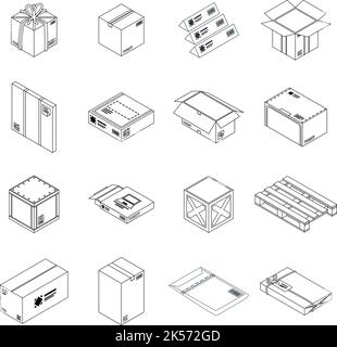 Parcel icon set. Isometric set of parcel vector icons outline isolated on white background Stock Vector