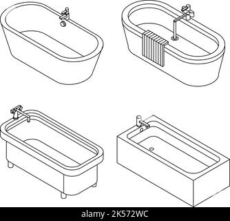 Bathtub icon set. Isometric set of bathtub vector icons outline isolated on white background Stock Vector