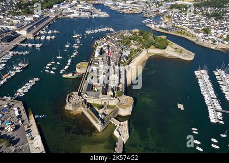 France, Finistere, Concarneau, ville close (walled town) (aerial view) Stock Photo