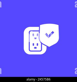 surge protection icon with a shield, vector Stock Vector