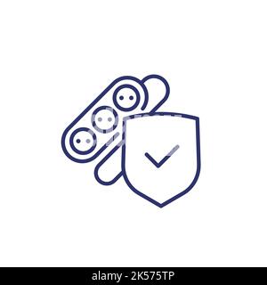 surge protector, power strip line icon with shield Stock Vector