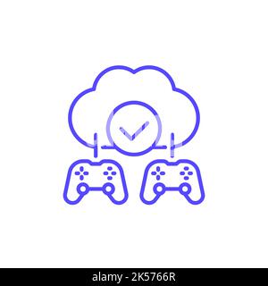 Cloud gaming line icon with game controllers Stock Vector