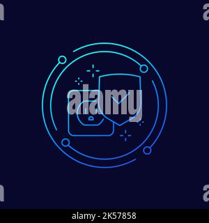surge protection line icon with shield, vector Stock Vector