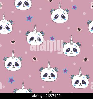 Seamless cute panda unicorn pattern for kids design. Stock Vector