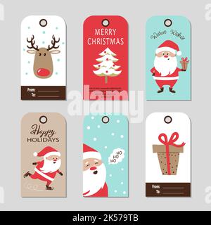 Blank Gift Tags With Santa Claus, Isolated On White Background