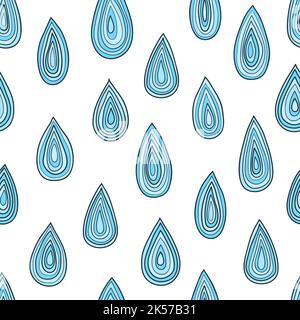 Seamless abstract pattern with falling blue water drops. Rain background. Stock Vector