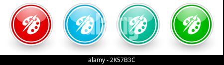 Paint brush, palette, art vector icons, colorful glossy buttons on white Stock Vector