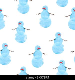 Merry Christmas seamless pattern with cute watercolor snowman. Vector winter background Stock Vector