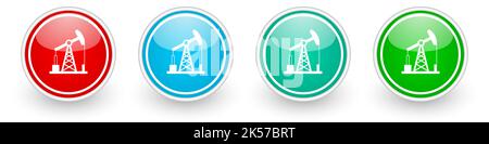 Industrial, oil pump vector icons, colorful glossy buttons on white Stock Vector